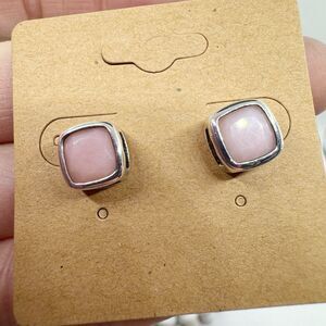 Sterling Silver Square Pink Faceted Glass Stud Earrings LS 925